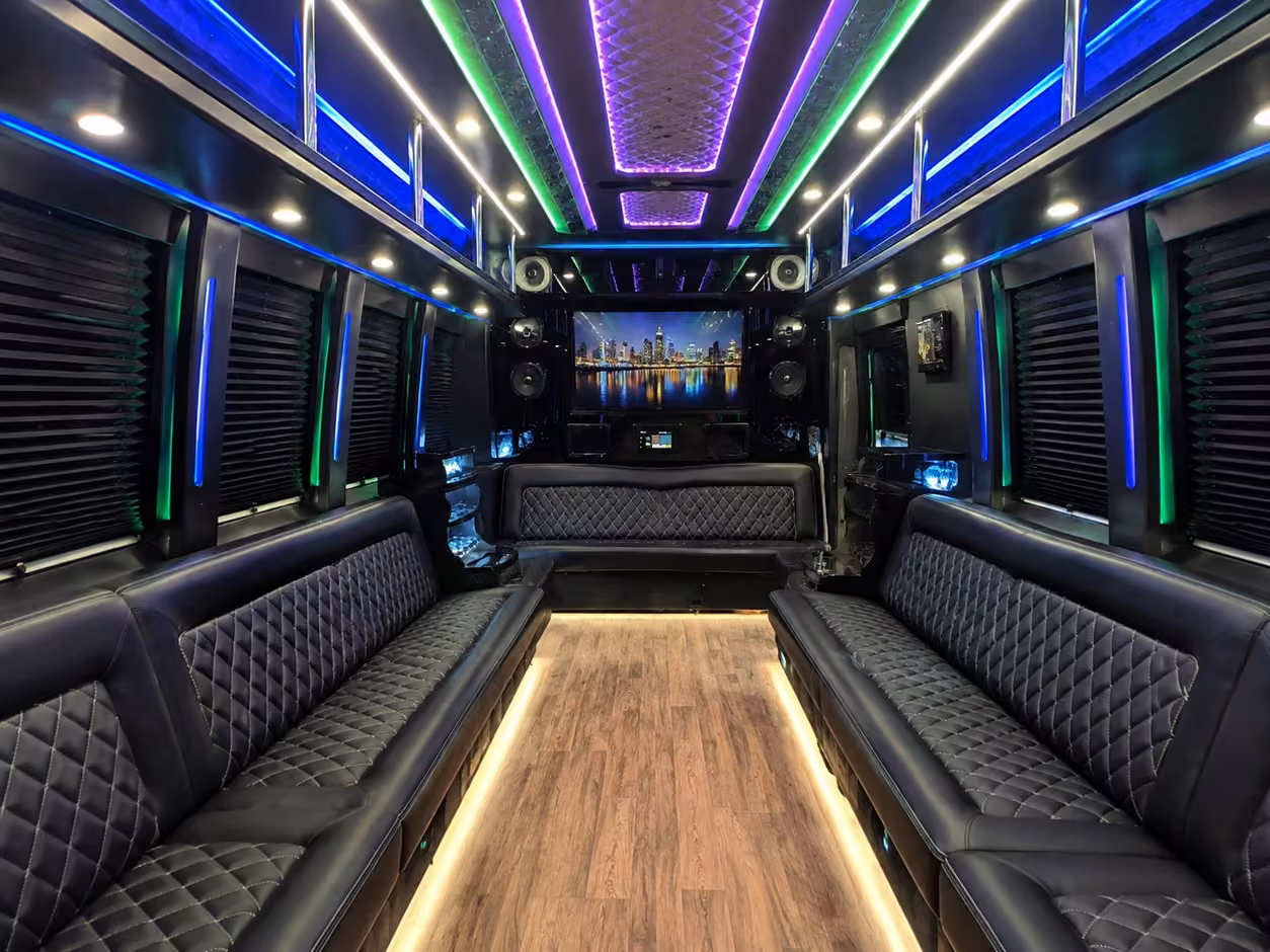 18 passenger party bus inside